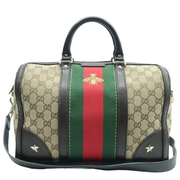 100% Authentic GUCCI Boston Brown Canvas Satchel Bag - Picture 1 of 12